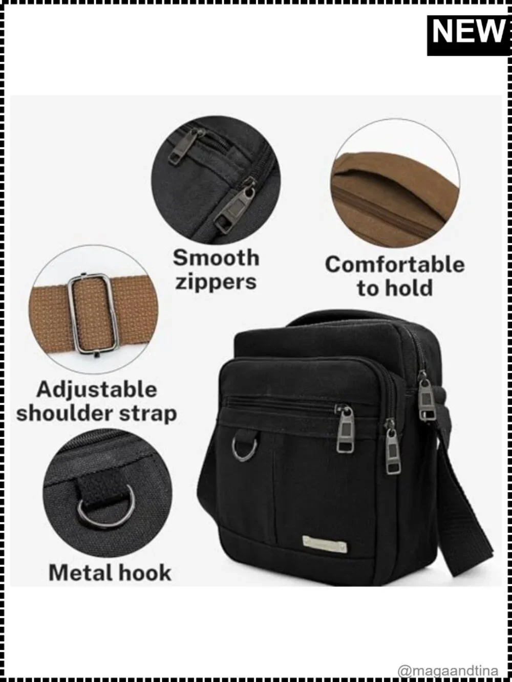 Canvas Messenger Bag Crossbody Adjustable Strap Handle Men